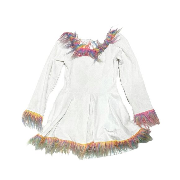 Girls Rainbow Unicorn Faux Fur Velour Dress Up Halloween Costume - Picture 2 of 4